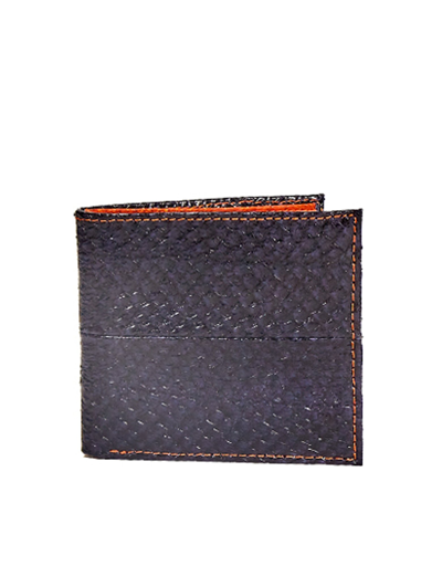 Shop Mayu Designer Wallets Salmon Leather Nue Carlos Bifold Wallet In Bleu Marine