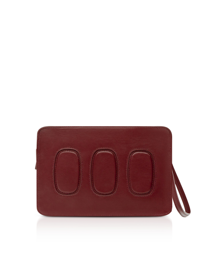 Shop Octogony Designer Handbags Trilogy Leather Pouch In Carmine Red