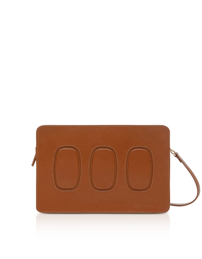 Shop Octogony Designer Handbags Trilogy Leather Pouch In Autumn Leaf