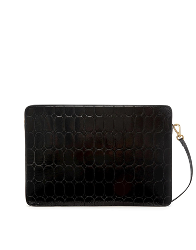 Shop Octogony Designer Handbags Lofty Sleeve Patent Leather Laptop Pouch In Noir