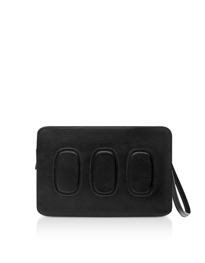 Shop Octogony Designer Handbags Trilogy Leather Pouch In Ink Black