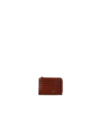 Shop Piquadro Designer Men's Bags Brown Credit Card Holder W/zippered Coin Pouch In Marron