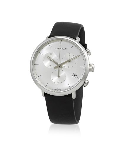 Shop Calvin Klein Collection Designer Men's Watches High Noon Men's Stainless Steel & Leather Chronograph Watch In Argenté