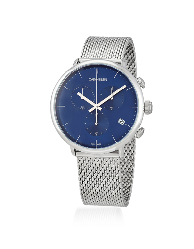 Shop Calvin Klein Collection Designer Men's Watches High Noon Men's Stainless Steel Quartz Watch W/blue Dial And Milano Mesh In Bleu