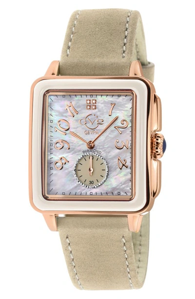 Shop Gv2 Bari Enamel With Diamond Dial Leather Strap Watch, 37mm In Beige