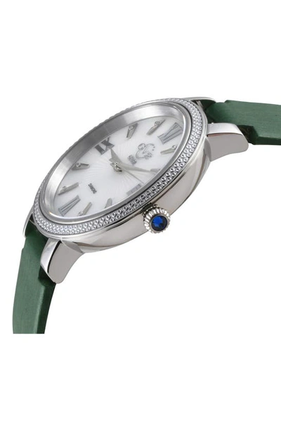 Gv2 Genoa Diamond Dial Leather Strap Watch, 37mm In Green