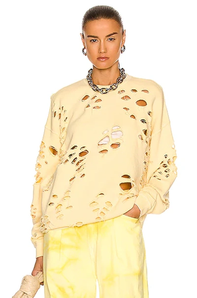 Shop R13 Super Distressed Oversized Crewneck Sweater In Washed Yellow