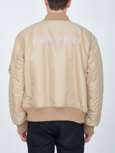 Shop Burberry Beige Nylon Bomber Jacket