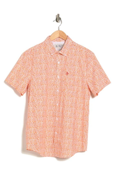 Original Penguin Short Sleeve Ditsy Floral Button-up Shirt In Bright White