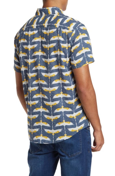 Original Penguin Bird Print Poplin Short Sleeve Shirt In Bering Sea