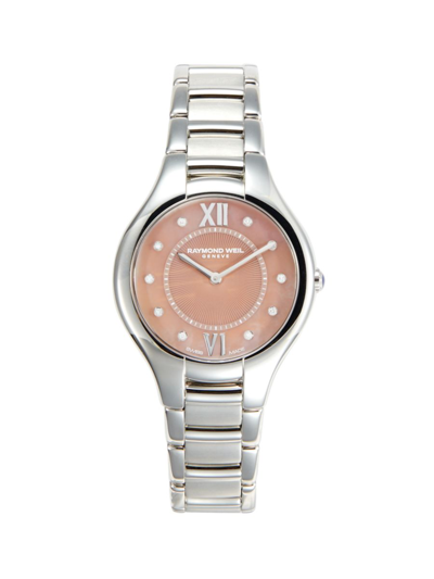 Shop Raymond Weil Women's Noemia Diamond & Mother-of-pearl Stainless Steel Bracelet Watch In Neutral
