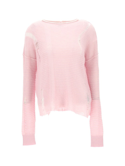 Shop Mm6 Maison Margiela Distressed Knitted Jumper In Pink