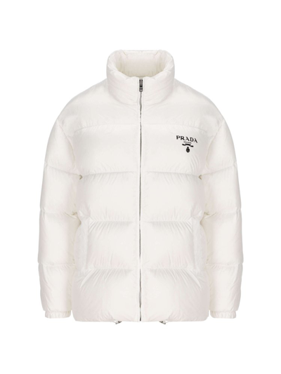 Shop Prada Logo Printed Puffer Jacket In White