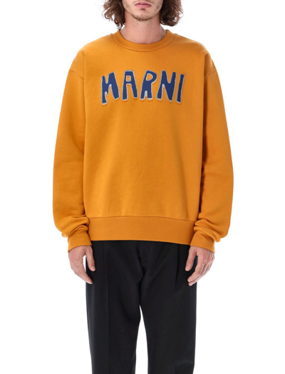 Shop Marni Logo Detailed Crewneck Sweatshirt In Yellow