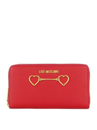 Shop Love Moschino Logo Plaque Zipped Wallet In Red