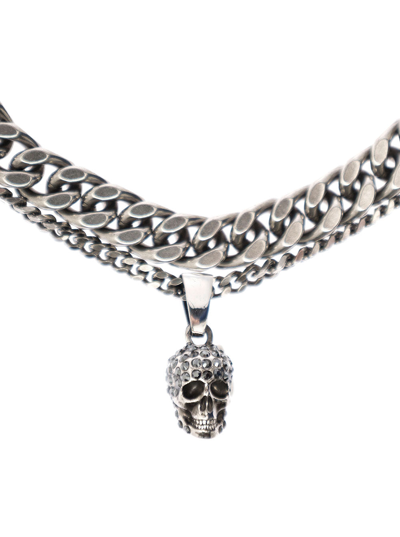 Shop Alexander Mcqueen Man's Pavé Skull Chain Silver Brass Bracelet In Metallic