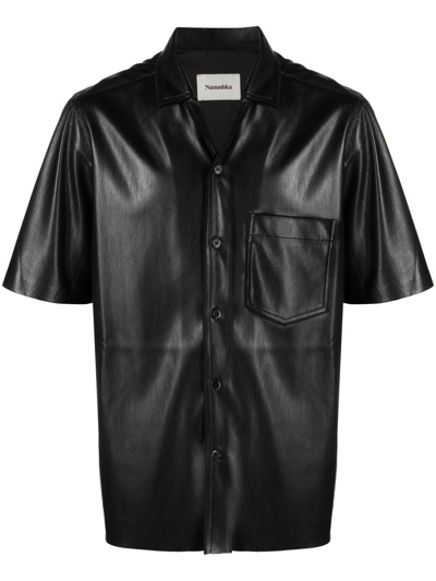 Shop Nanushka Camp Faux-leather Shirt In Schwarz