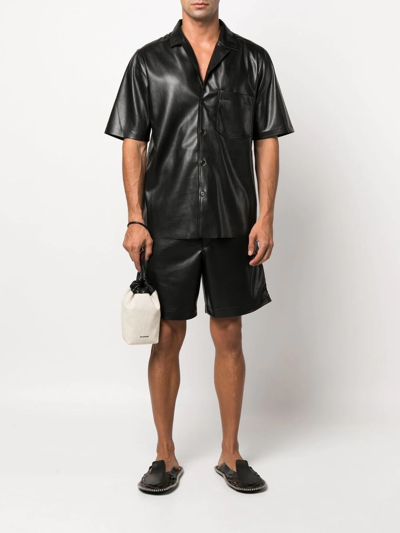 Shop Nanushka Camp Faux-leather Shirt In Schwarz