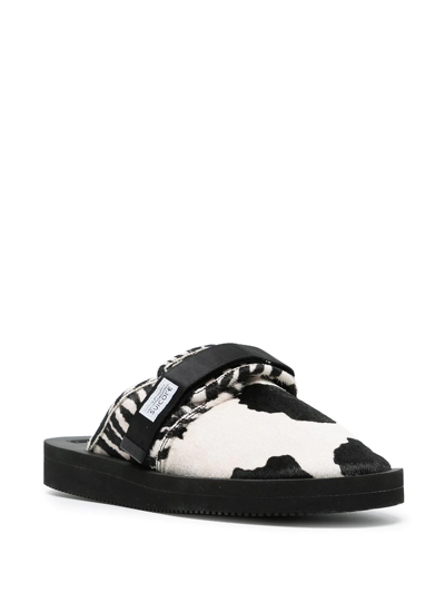 Shop Suicoke Mix-print Calf Hair Sandals In Black