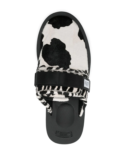 Shop Suicoke Mix-print Calf Hair Sandals In Black