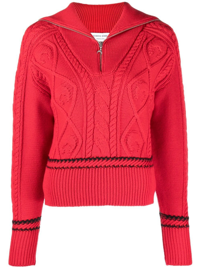 Marine Serre Cable-knit Zip-front Jumper In Red