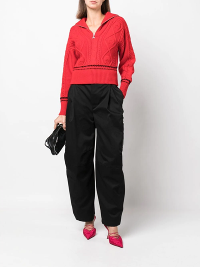 Marine Serre Cable-knit Zip-front Jumper In Red
