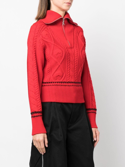 Marine Serre Cable-knit Zip-front Jumper In Red
