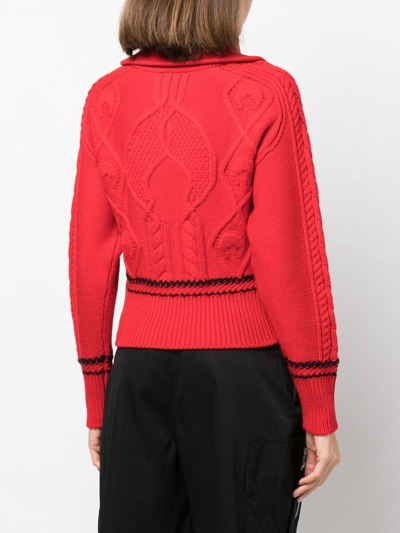 Marine Serre Cable-knit Zip-front Jumper In Red