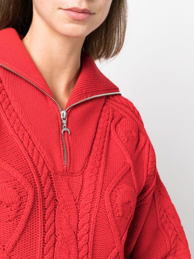 Marine Serre Cable-knit Zip-front Jumper In Red