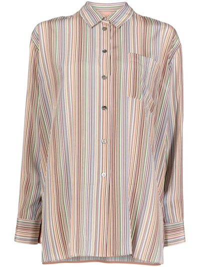 Shop Paul Smith Striped Button-up Silk Shirt In Multicolour