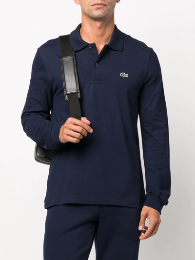 Lacoste Navy Blue Longsleeve Polo Shirt In Blue