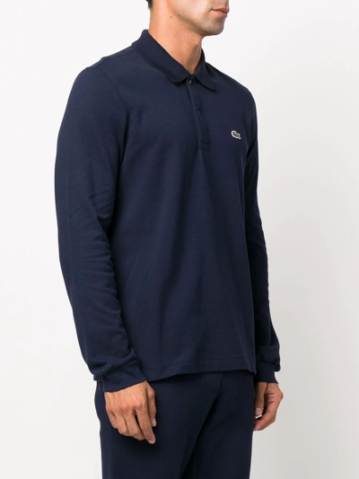 Lacoste Navy Blue Longsleeve Polo Shirt In Blue