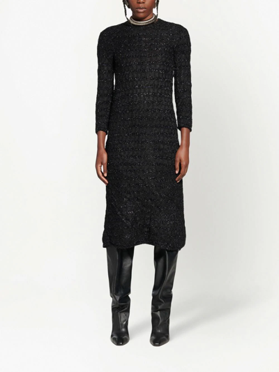 Shop Balenciaga Metallic-woven Wool Midi Dress In Black