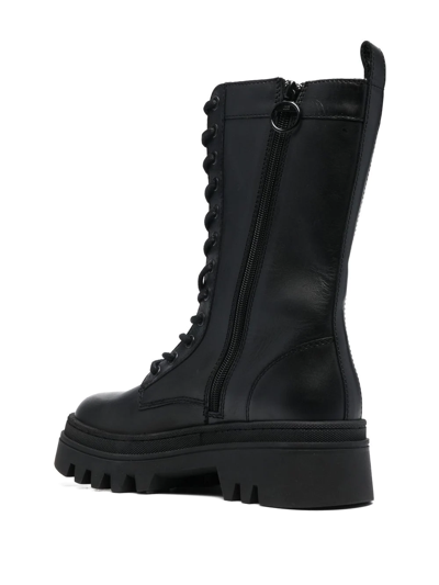 Tommy Jeans Twelve Logo-patch Leather Boots In Schwarz