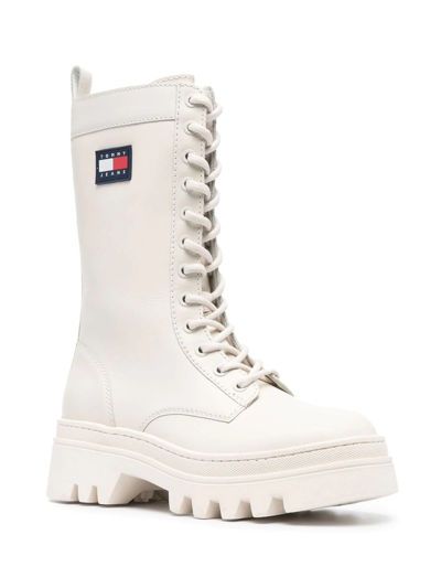 Tommy Jeans Twelve Logo-patch Leather Boots In Weiss