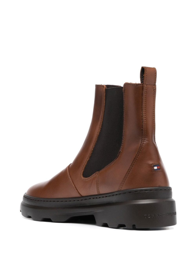 Shop Tommy Hilfiger Comfort Leather Chelsea Boots In Braun