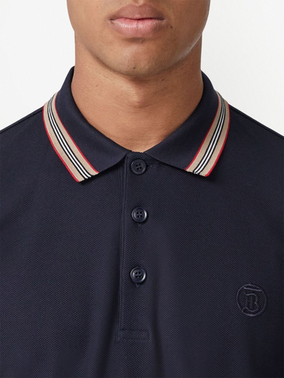 Shop Burberry Embroidered Tb Polo Shirt In Blau