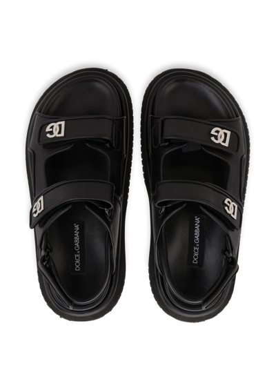 Shop Dolce & Gabbana Logo-plaque Leather Sandals In Black