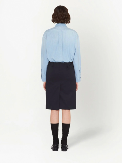 Shop Miu Miu Straight Appliqué-logo Skirt In Blau