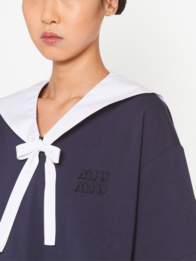 Shop Miu Miu Sailor-collar T-shirt In Blau