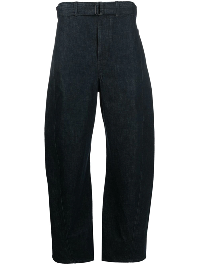 Shop Lemaire Belted Straight-leg Trousers In Blue