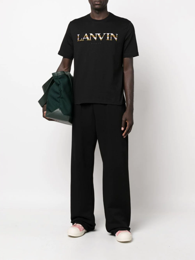 Shop Lanvin Contrast Logo-print Crew-neck T-shirt In Schwarz
