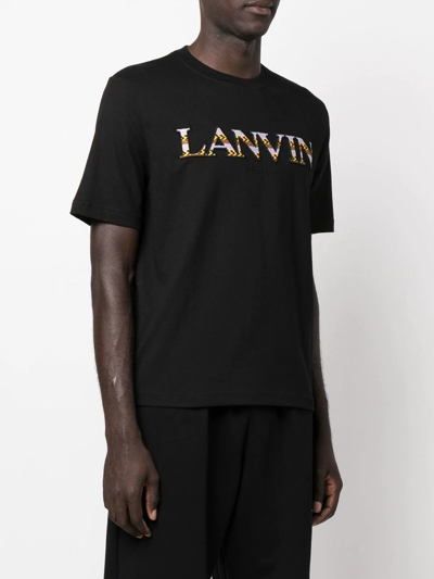 Shop Lanvin Contrast Logo-print Crew-neck T-shirt In Schwarz
