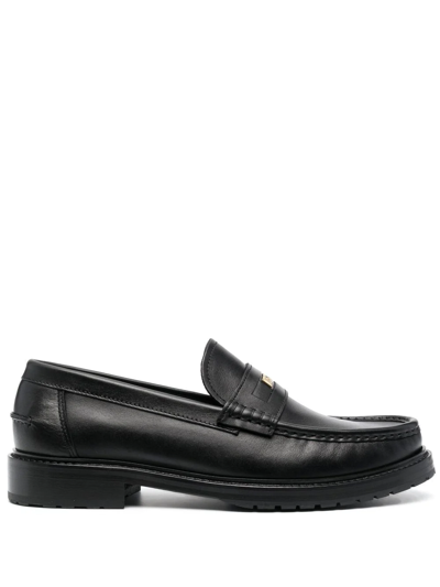 Shop Moschino Logo-lettering Leather Loafers In Black