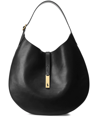 Polo Ralph Lauren Sport Calf Leather Shoulder Bag In Schwarz
