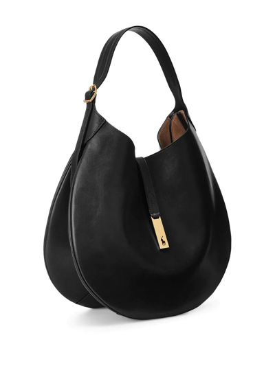 Polo Ralph Lauren Sport Calf Leather Shoulder Bag In Schwarz
