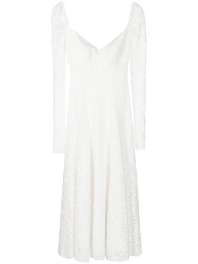 Shop Anouki Long-sleeve Lace Midi Dress In White