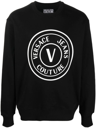 Shop Versace Jeans Couture Logo-print Cotton Sweater In Black