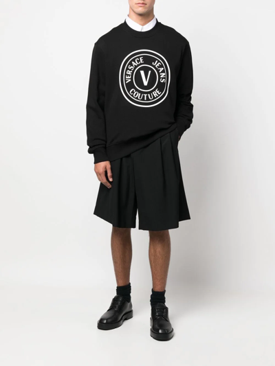 Shop Versace Jeans Couture Logo-print Cotton Sweater In Black