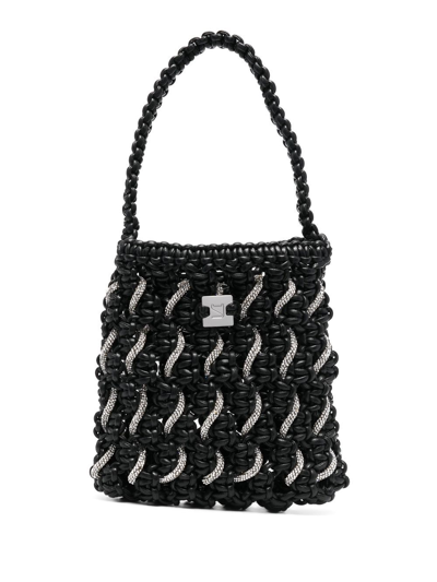 Shop Yuzefi Crystal-detail Woven Tote Bag In Black